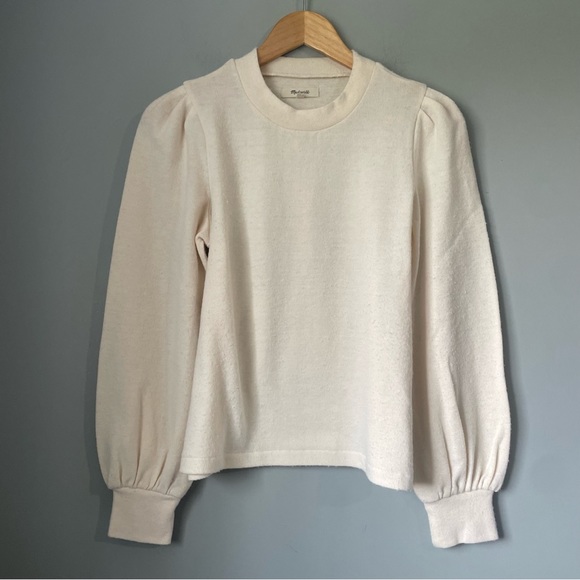 Madewell Puff-Sleeve Mockneck Top antique cream size medium - Picture 3 of 12